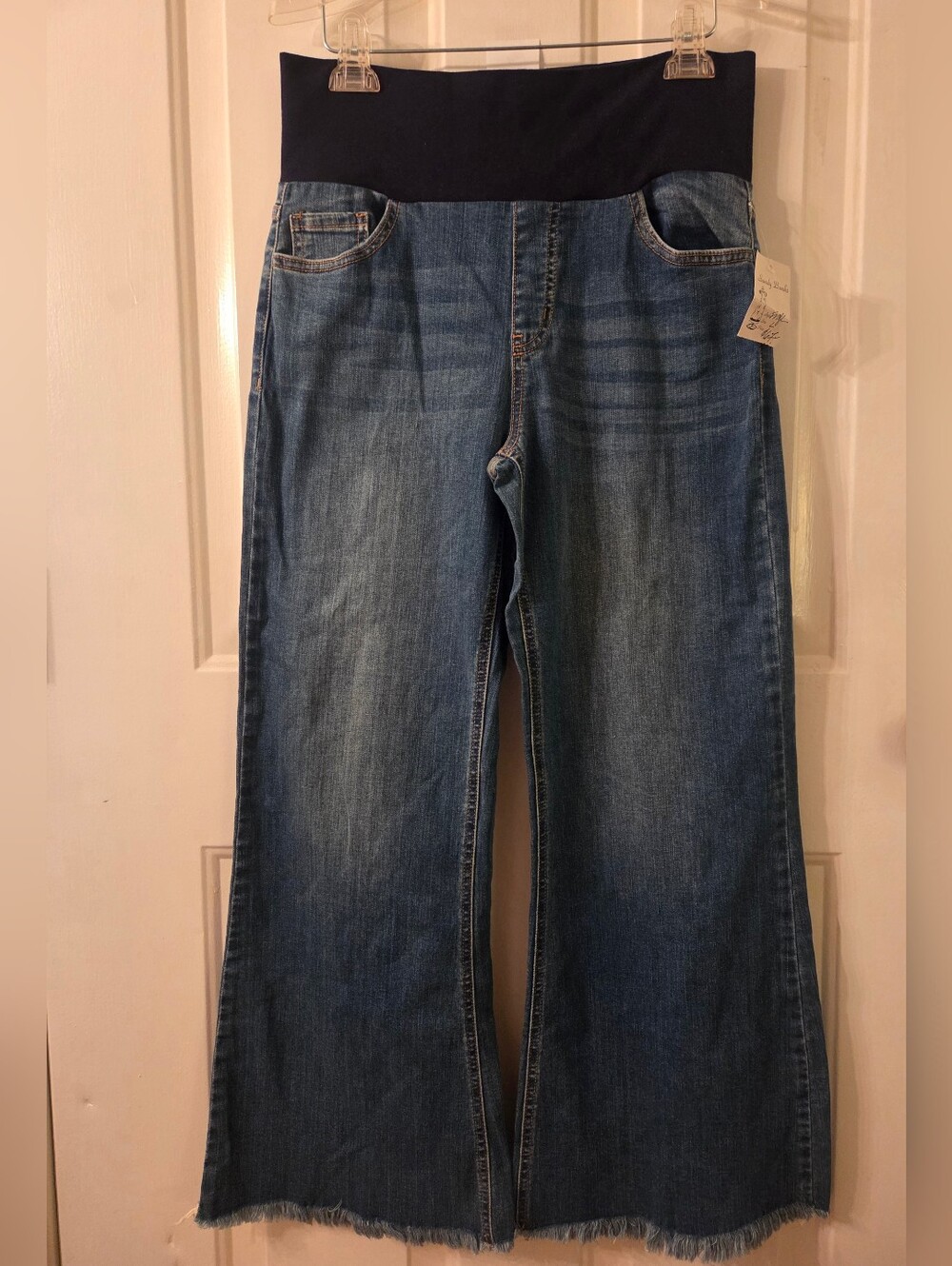 M RENA Maternity Wide Leg Raw Hem Jeans Size Large NWT - Picture 2 of 8